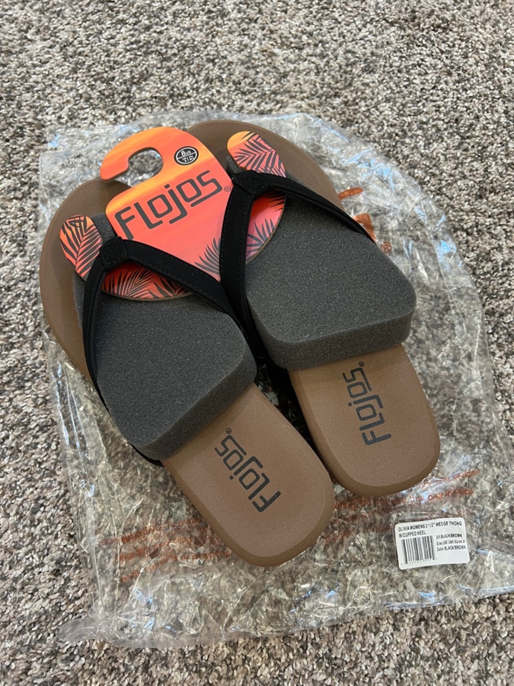 Flojos Olivia Women's Wedge Thong - Black/Brown